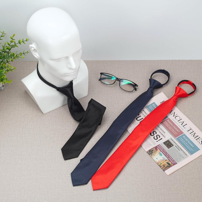 ERDOGLY Men's Pre-Tied Necktie, Adjustable Zipper Skinny Ties for Men, Solid Color Black Ties for Wedding, Graduation - Image 5